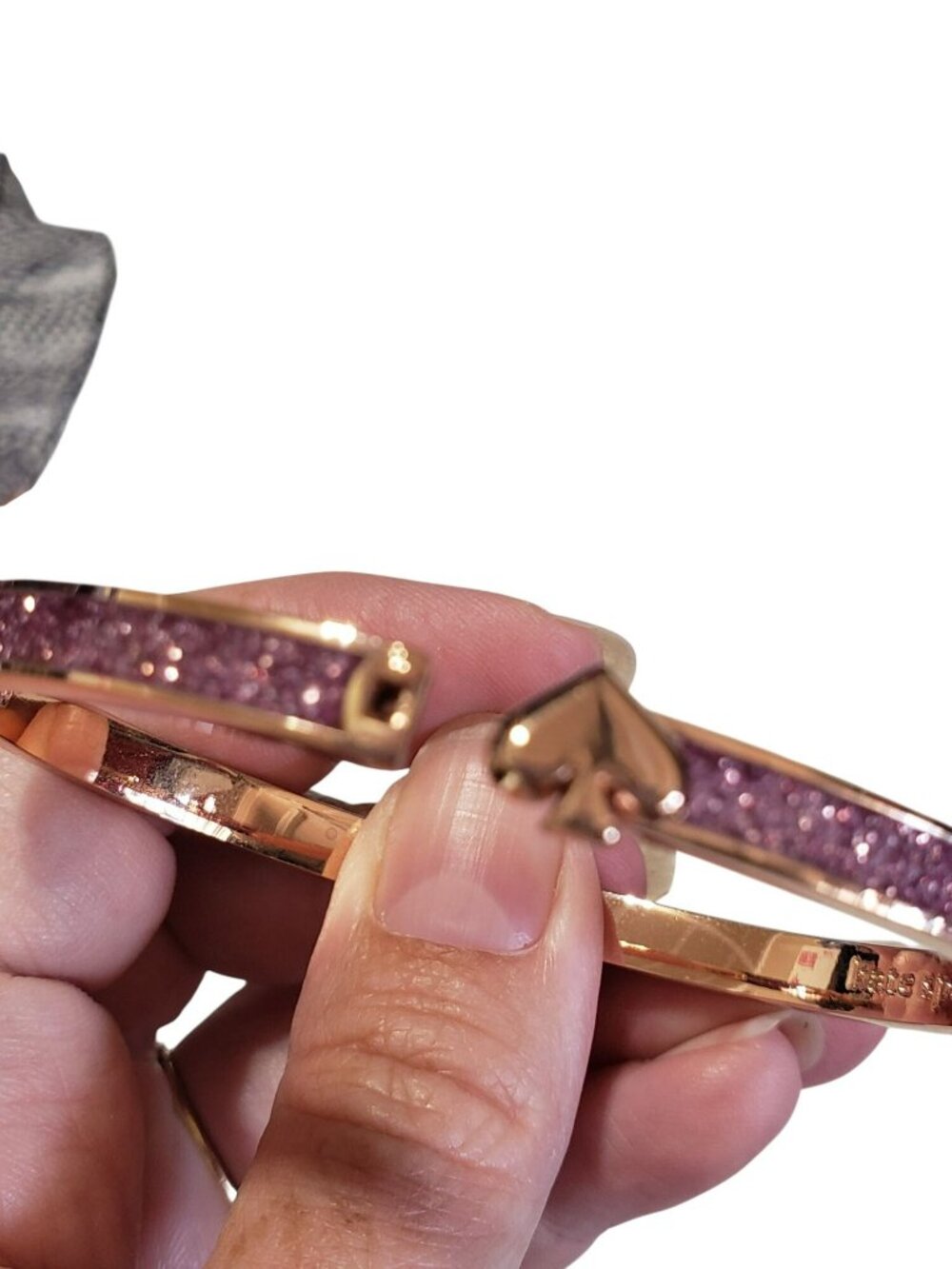 Kate Spade Pink Glitter Gold Tone Hinged Bangle Bracelet - Picture 7 of 10